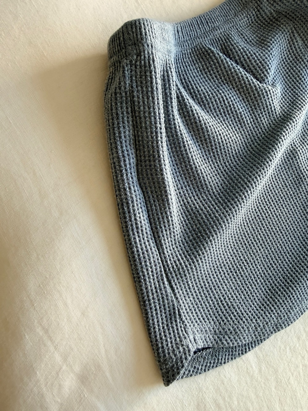 Blue Grey Waffle Knit Cozy Lounge Set Pajamas – Top & Shorts – Size M - Picture 5 of 5